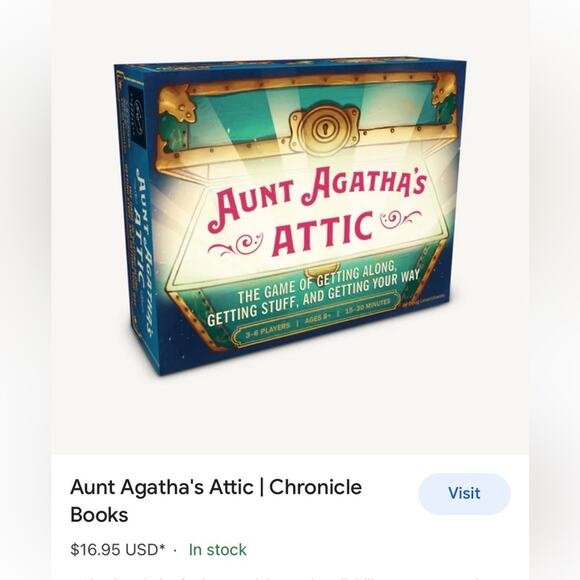 New Aunt Agatha's Attic Fast-paced Card Game Size OS - Picture 3 of 3